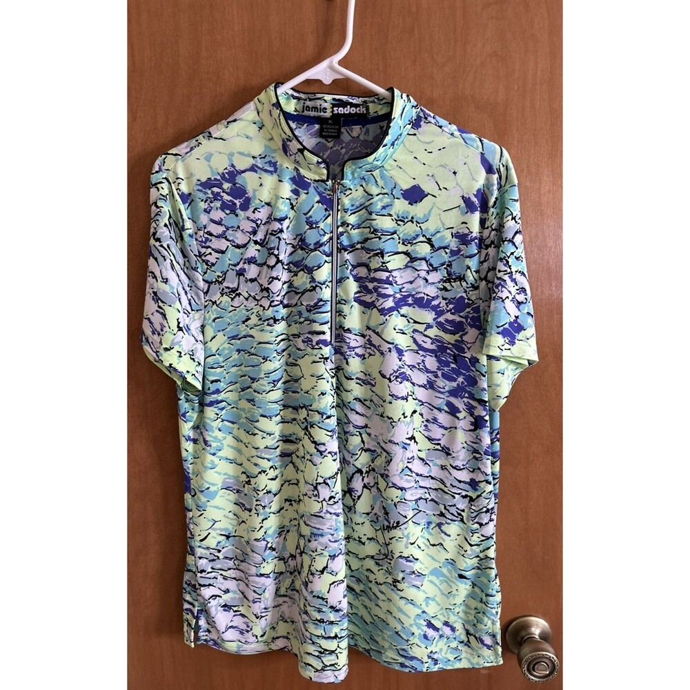 Jamie Sadock Women's Top XL Multicolor Short Sleeve 1/4 Zip Abstract Golf